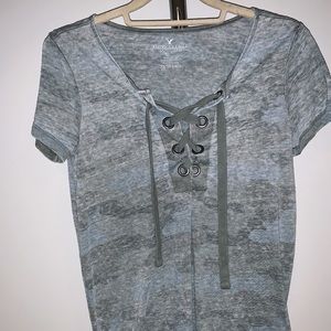 American Eagle Camouflage Lace Up Top